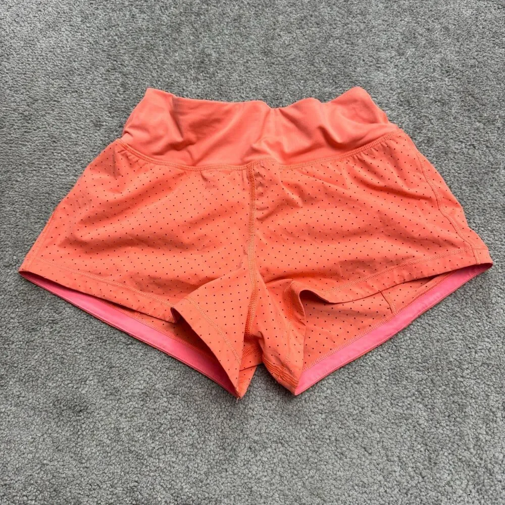 Lululemon Hotty Hot Running Shorts Women 4 Orange Perforated Athletic Active Run